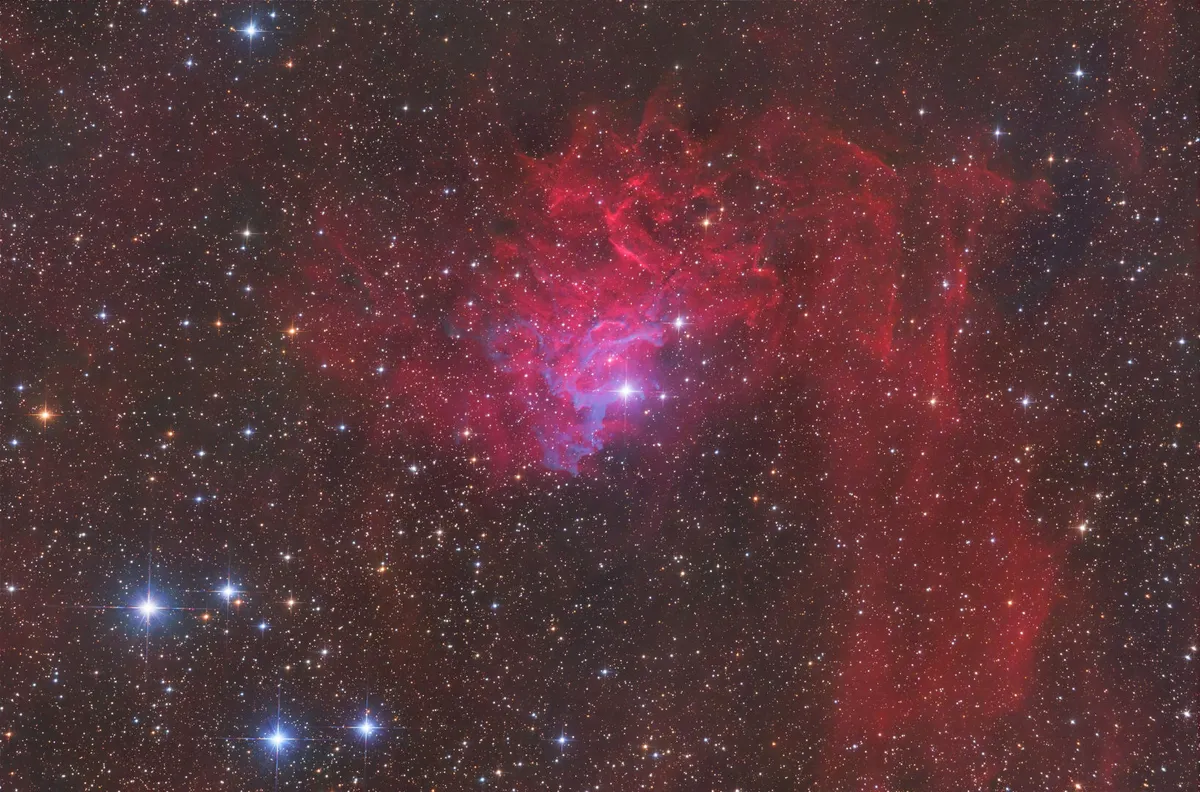 The Flaming Star Nebula IC405 Shawn Nielsen, Kitchener, Ontario, Canada, 11-13 February 2023 Equipment: QHY268M CMOS camera, Starfield Optics 8-inch astrograph, Sky-Watcher EQ6 mount 