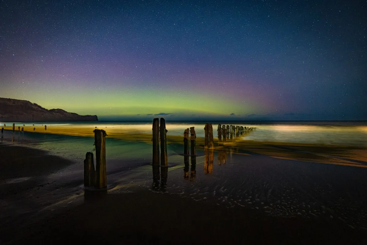 The aurora borealis from Sandsend north of Whiutby on the North York Moors coast in February 2022. Credit: Steve Bell