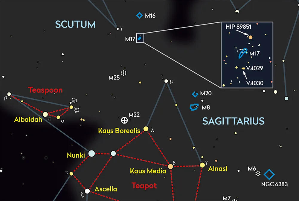 Chart showing how to find V 4030 Sagittarii & V 4029 Sagittarii