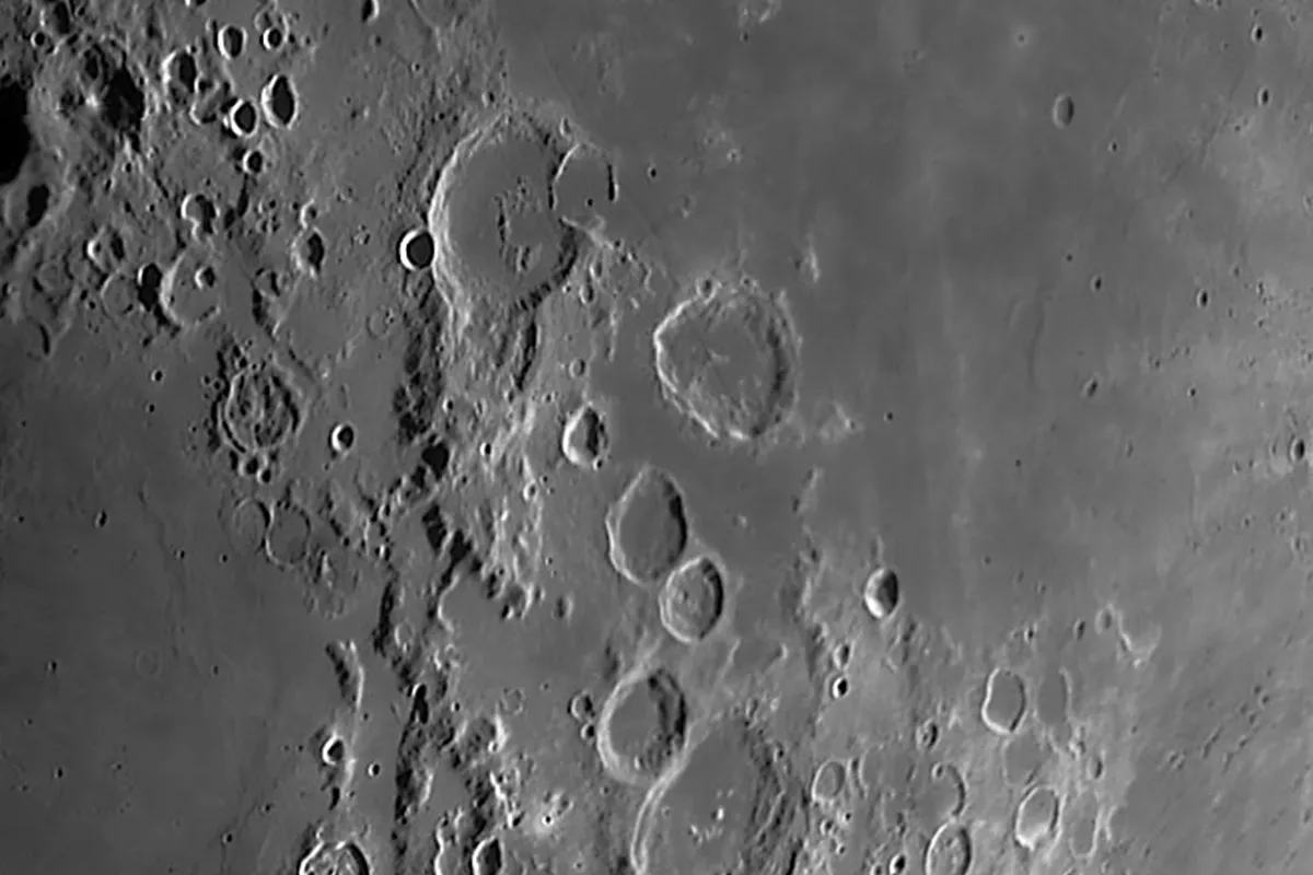 The lumps, bumps, rilles and ancient craters of Crater Gutenberg are particularly rich to examine when the Sun is low