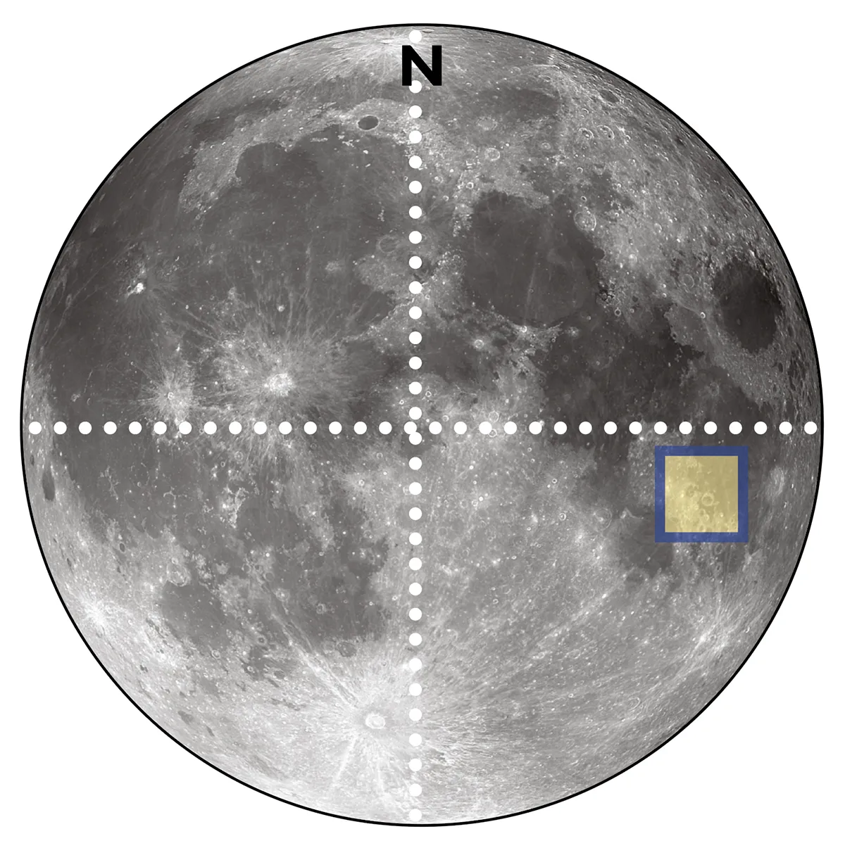 Illustration showing the location of Crater Gutenberg on the Moon