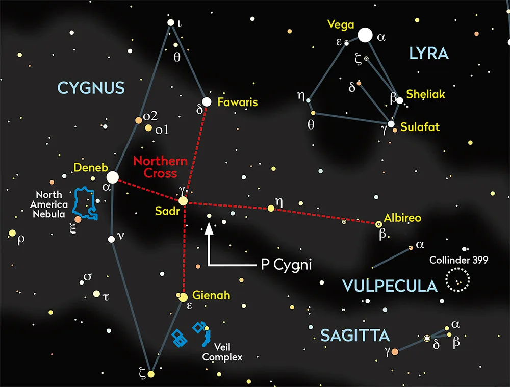 Chart showing how to find P Cygni