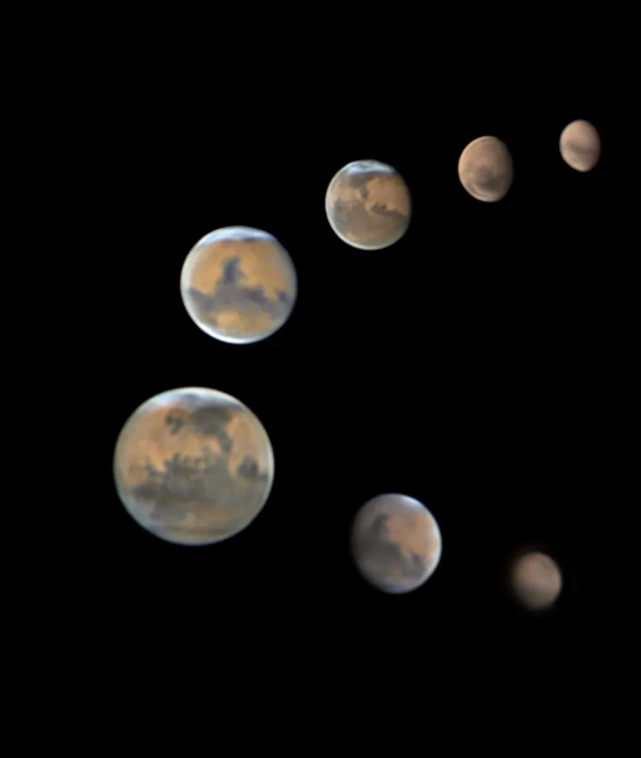 Mars Ivana Peranic, Brighton, East Sussex, July 2022-April 2023 Equipment: ZWO ASI662MC colour CMOS camera, Celestron CPC 800 XLT Schmidt-Cassegrain, alt-azimuth GoTo mount