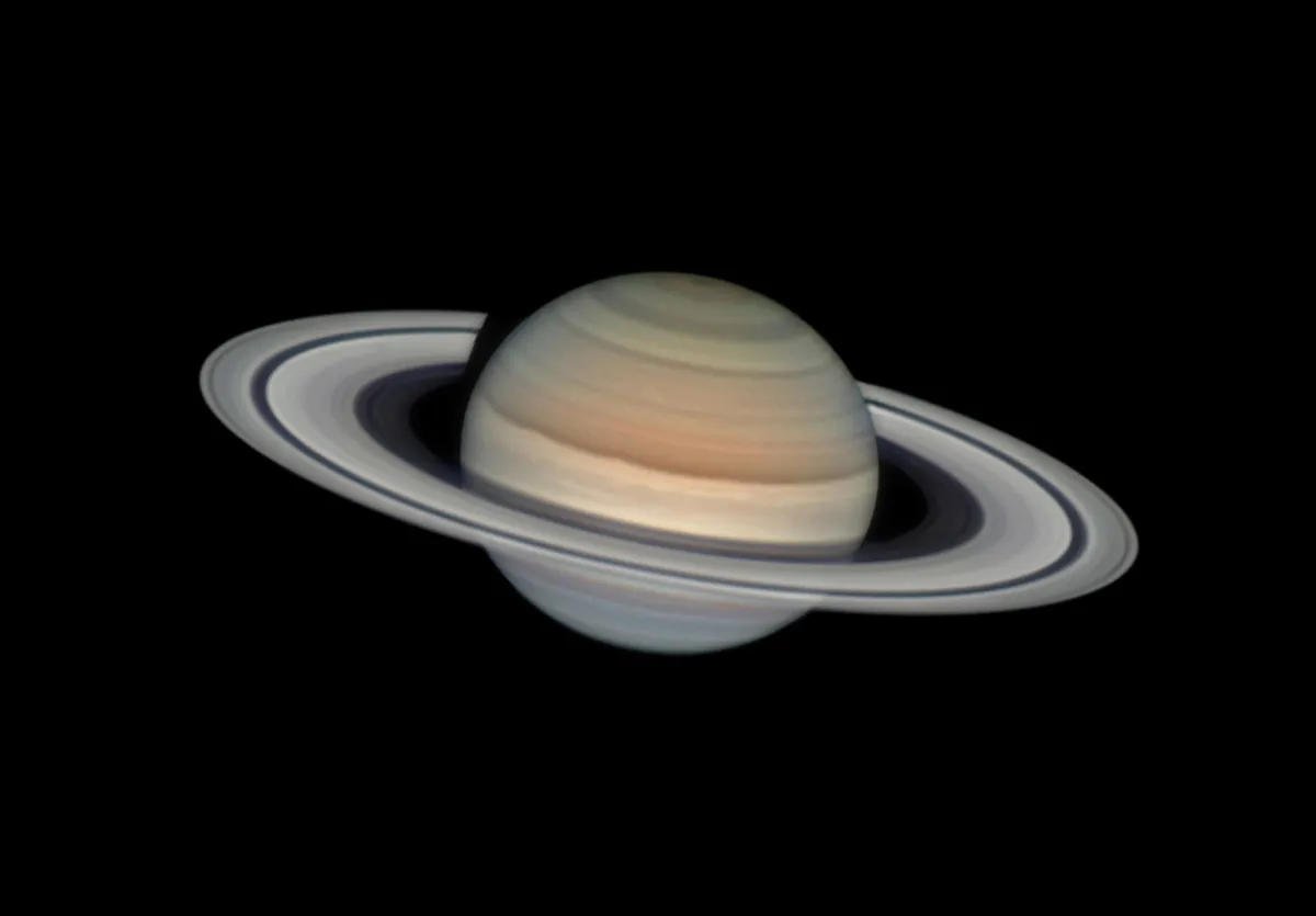 Colourful Saturn, by Damian Peach, Marley Vale, Barbados, United Kingdom Category: Planets, Comets & Asteroids Equipment: Celestron C14 EdgeHD telescope, Losmandy G11 mount, Player One Saturn-M SQR camera, 8,000 mm f/22, 50,000 single frames combined through RGB filters x 0.02-second exposure