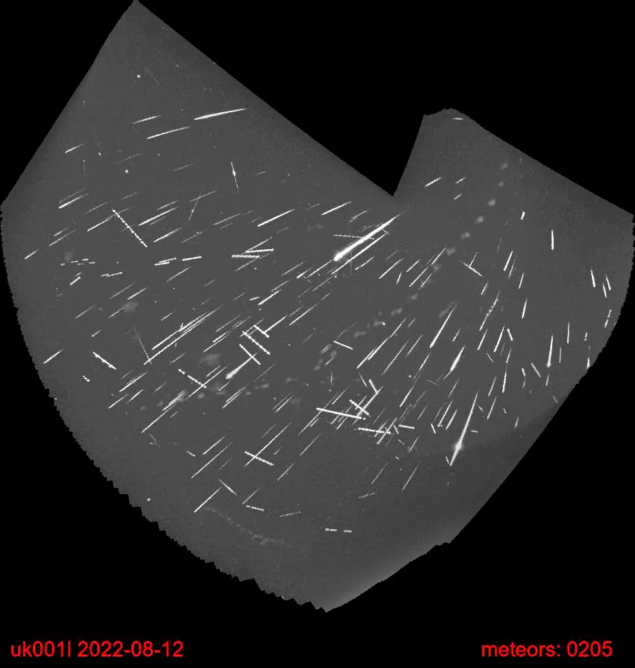 An image showing trails from the 2022 Perseid meteor shower, captured on CCTV by Mary McIntyre. Credit: Mary McIntyre