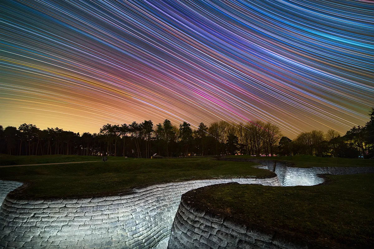 Celestial Equator Above First World War Trench Memorial, by Louis Leroux-Gere, Vimy, Pas-de-Calais, Hauts de France, France Category: Skyscapes Equipment: Canon EOS 6D (Astro modified), Samyang XP 14 mm f/2.4 lens, 14 mm f/3.2, ISO 1000, 577 x 30-second exposures