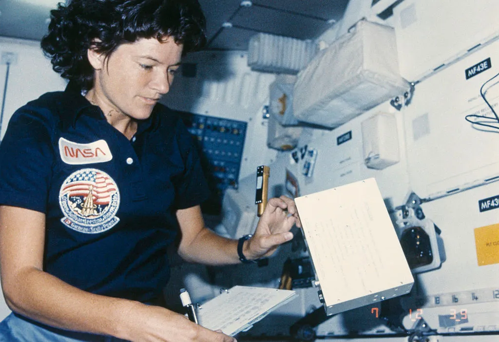 Sally Ride in the Challenger Space Shuttle during the STS-41-G mission, October 1984. Photo by Space Frontiers/Getty Images