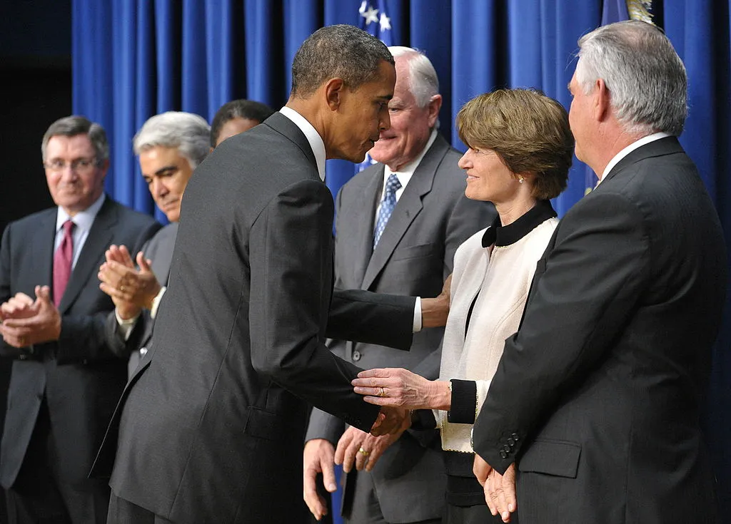 US President Barack Obama meeting Sally Ride on 16 September 2010. Credit: MANDEL NGAN/AFP via Getty Images