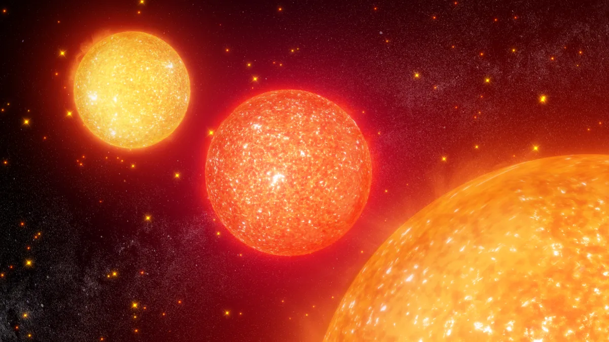 As large stars age, they swell up and cool, becoming red giant stars. Credit: NASA’s Goddard Space Flight Center/Chris Smith (KBRwyle)