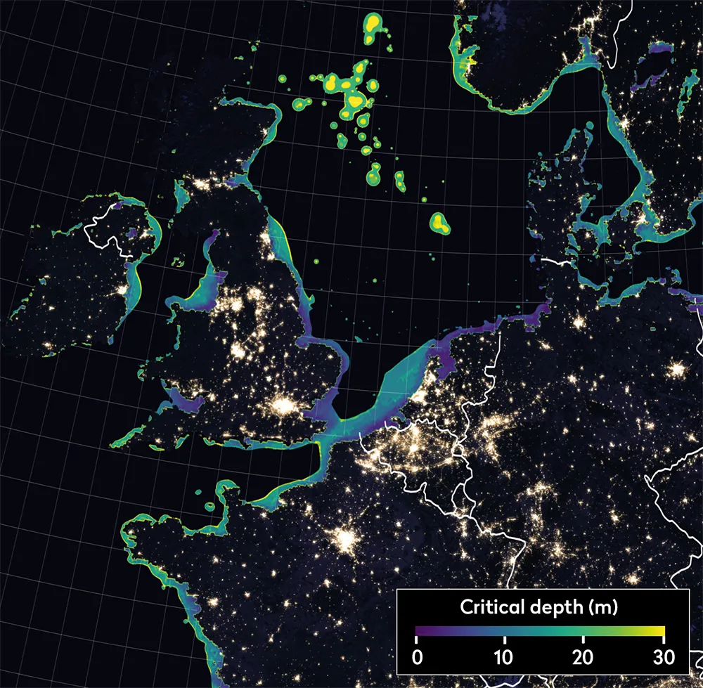 Satellite data allows scientists to model how far light pollution penetrates underwater to affect marine life.