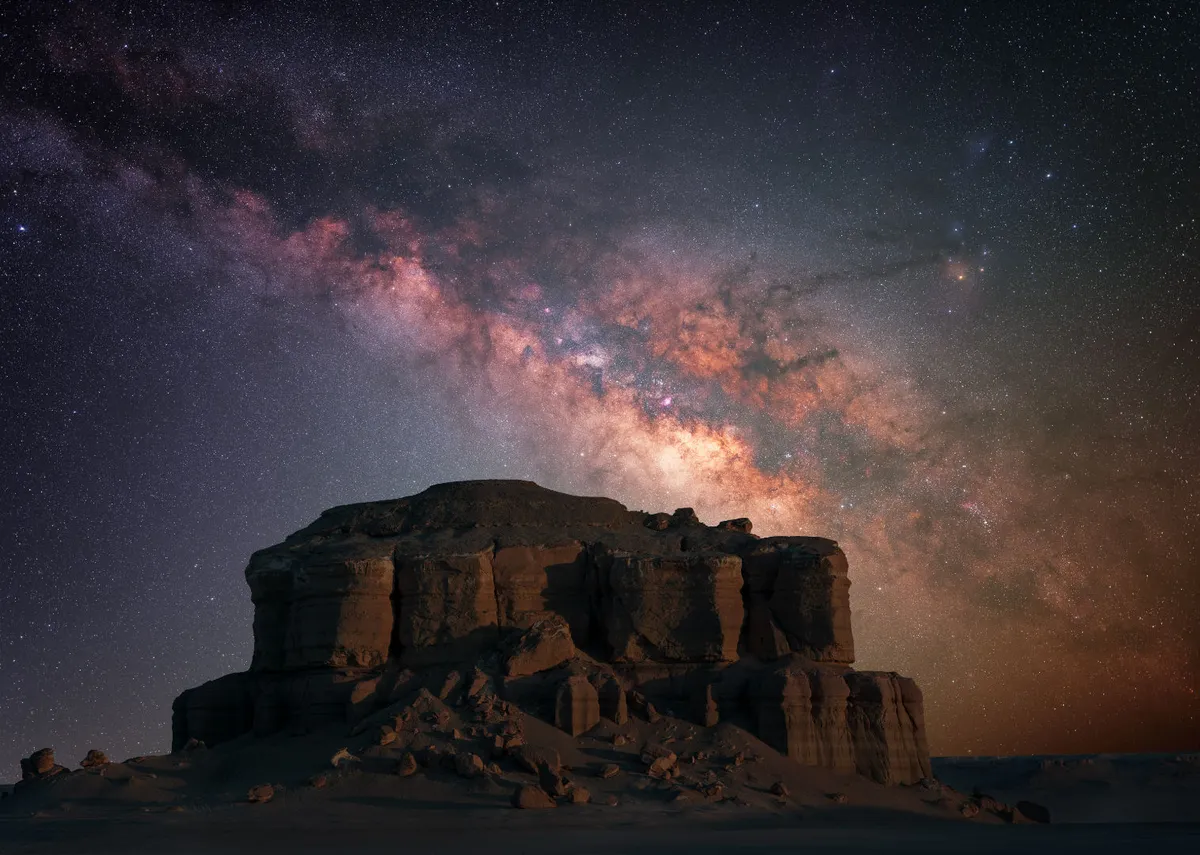 The Milky Way Ahmed Waddah, Al Fayoum desert, Egypt, 17 April 2023 Equipment: Nikon Z6 II mirrorless camera, Nikon Z 14-24mm f/2.8 S lens (sky), Rokinon 135mm f/2 lens (foreground) 