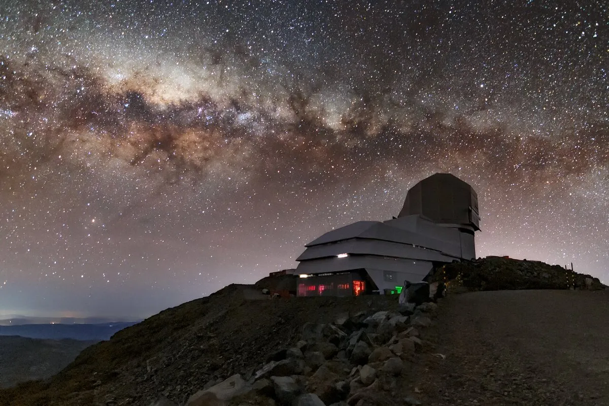 A view of the Milky Way rising over the Vera C. Rubin Observatory. Credit: Vera C. Rubin Observatory/NOIRLab/AURA/NSF