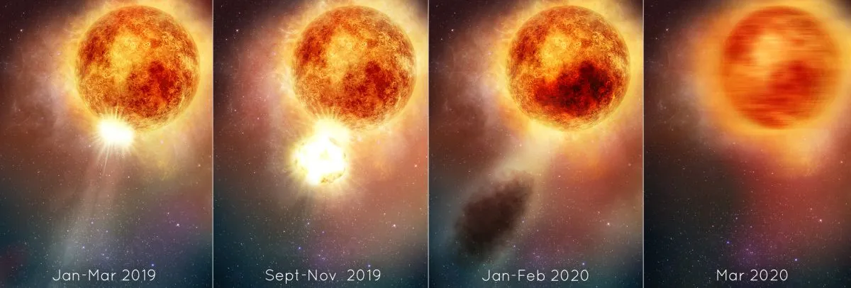 The red supergiant Betelgeuse blew its top in 2020, but the timescale of its death is hotly disputed. Credit: Illustration credit: NASA, ESA, and E. Wheatley (STScI)