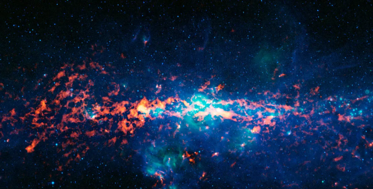 Colour-composite image of the Galactic Centre and Sagittarius B2 as seen by the ATLASGAL survey. Credit: ESO/APEX & MSX/IPAC/NASA