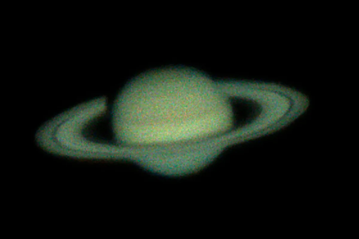 The best single frame from our original video of Saturn. Stacking and boosting colour and brightness is used to create the final image at the top of this article. Credit: Martin Lewis