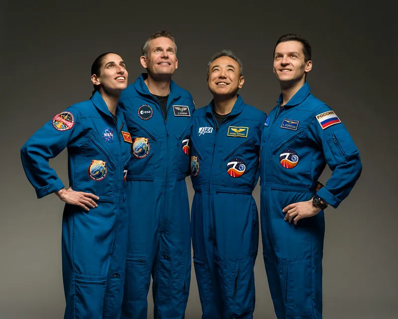 Crew-7 astronauts (Jasmin Moghbeli, Andreas Mogensen, Satoshi Furukawa and Konstantin Borisov). Credit: Bill Stafford and Robert Markowitz