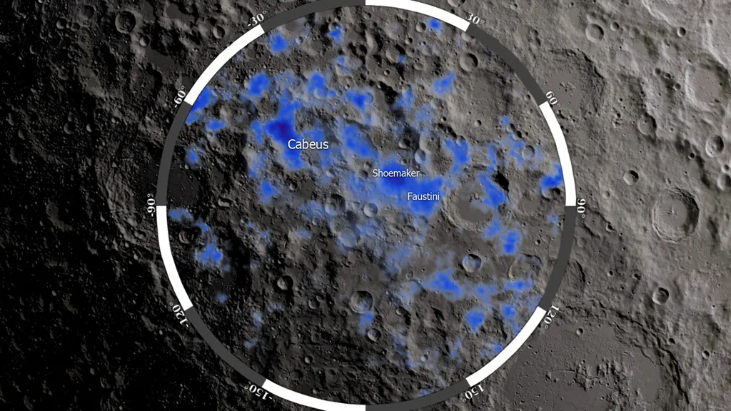 NASA's LRO has found suggestions of water around the Moon's southern pole. Credit: NASA.