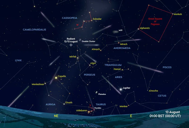 Chart showing the location of the Perseid Meteor Shower 2023. Credit: Pete Lawrence