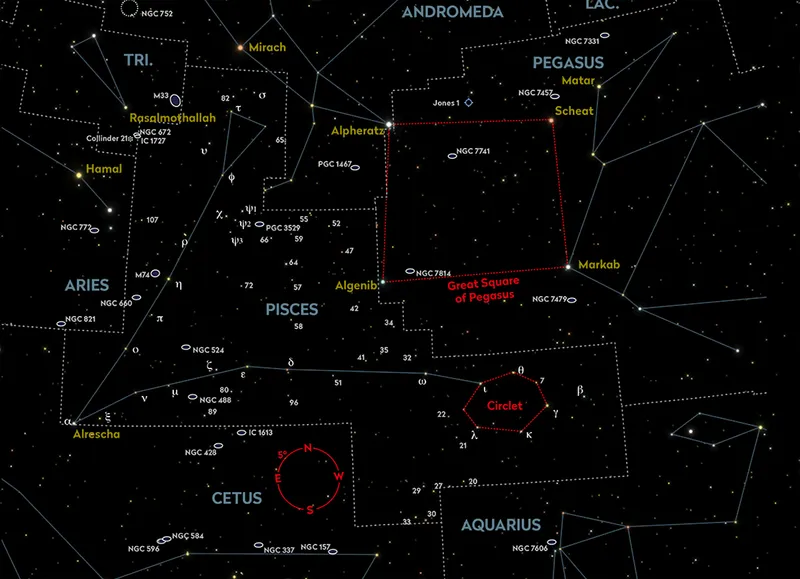 Chart showing the location of the constellation Pisces in the sky. Credit: Pete Lawrence