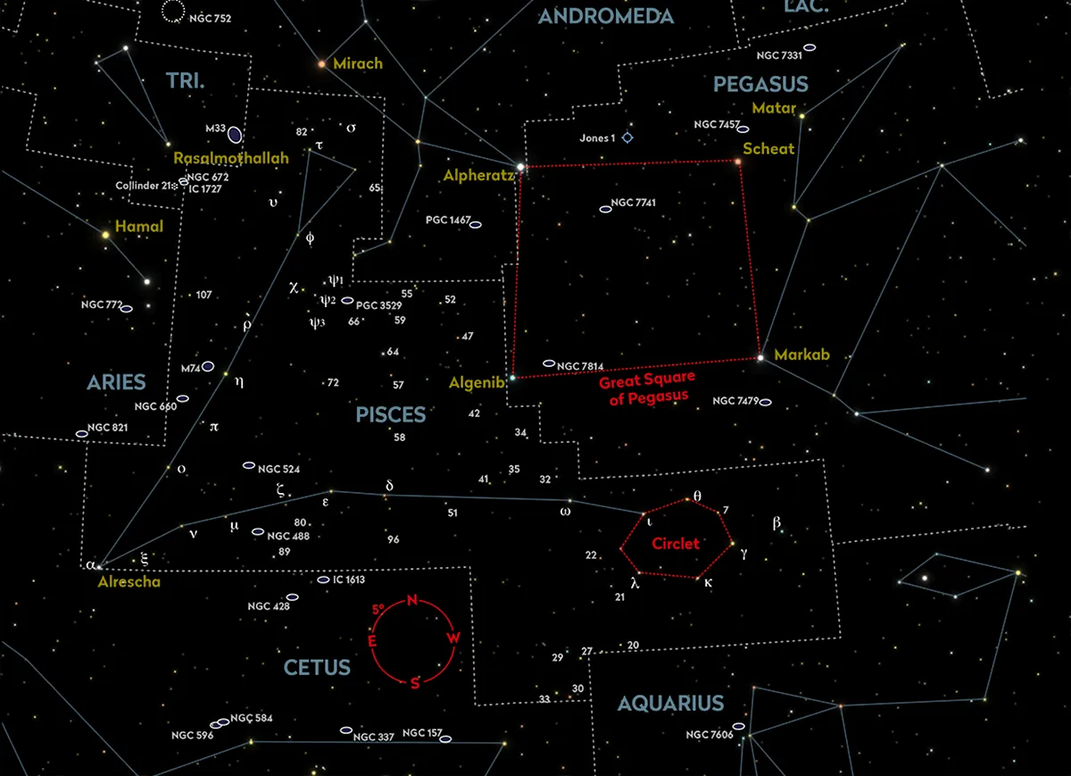 Chart showing the location of the constellation Pisces in the sky. Credit: Pete Lawrence