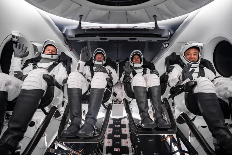 NASA’s SpaceX Crew-7 crew during a dry dress rehearsal on 22 August 2023. From left are Konstantin Borisov, Andreas Mogensen, Jasmin Moghbeli and Satoshi Furukawa. Credit: SpaceX