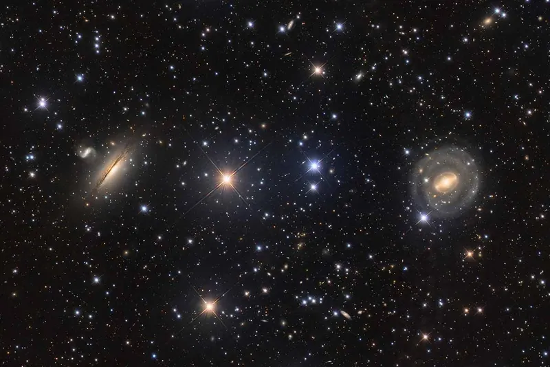 Neighbours © Paul Montague. Location: Bendleby Ranges, South Australia, Australia. Highly commended, Galaxies category. Taken with a GSO Ritchey-Chretien 8" telescope, Chroma LRGB 31 mm filters, Astro-Physics Mach1 mount, ZWO ASI294MM Pro camera, 1,200 mm f/6, multiple 3-minute Luminance and 5-minute RGB exposures, approx. 17 hours total exposure