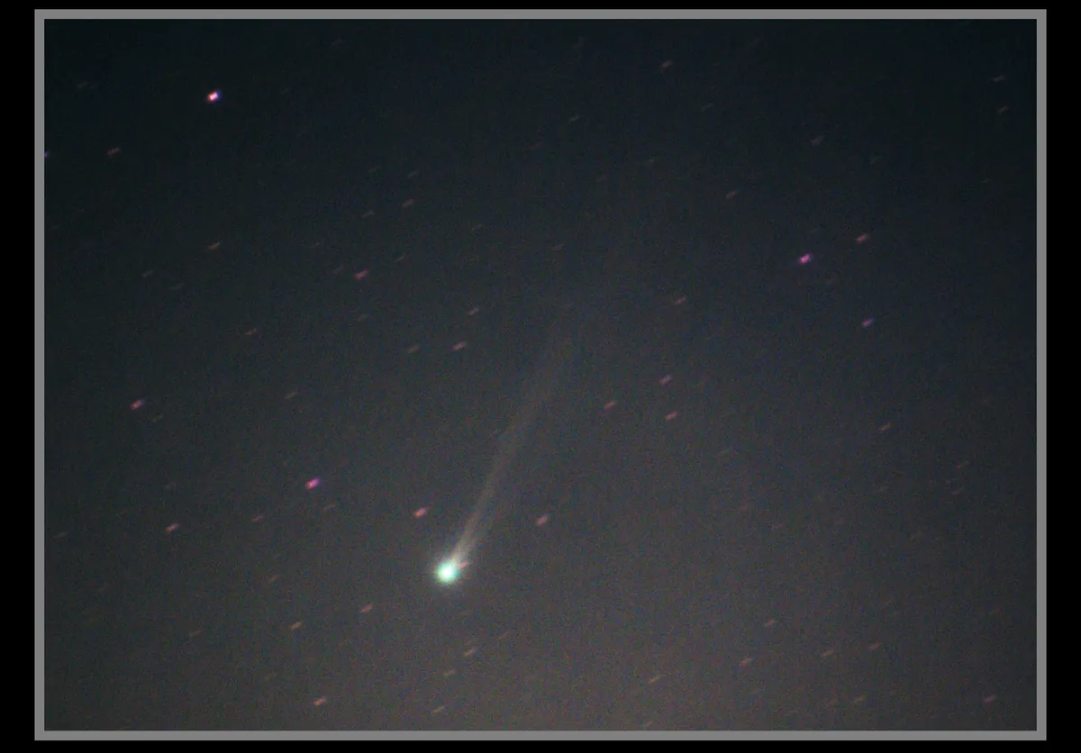 Image of Comet P1 Nishimura captured by Stuart Atkinson from Kendall, Cumbria UK. Equipment: Canon EOS 700D DSLR camera, 300mm lens, iOptron Sky Tracker motorised mount. Image is a crop from a processed stack of 20 frames.