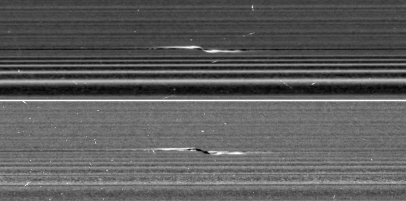 NASA's Cassini spacecraft captured these views of a propeller feature in Saturn's A ring on 21 February 2017. Credit: NASA