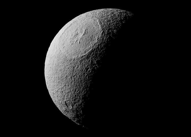 A view of Saturn's moon Tethys, captured by the NASA Cassini mission. Credit: NASA/JPL-Caltech/Space Science Institute