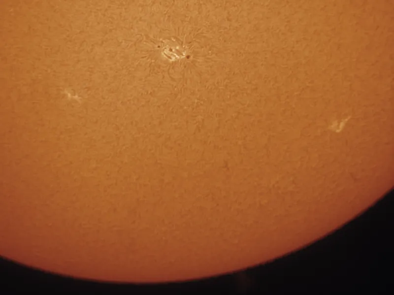 Active regions stand out well against the Sun’s chromosphere in this image captured using the Coronado Personal Solar Telescope. Credit: Pete Lawrence