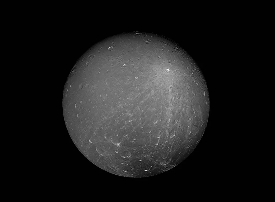 Cassini's view of Saturn's moon Dione. Credit: NASA
