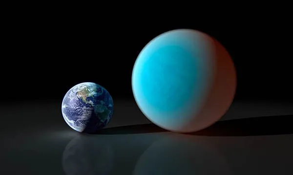 Earth positioned next to the much larger Neptune.
