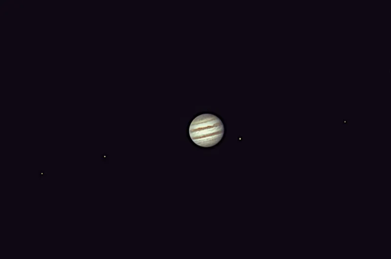 Jupiter and its moons David Hoskin, Halifax, Nova Scotia, Canada, 24 August 2023 Equipment: ZWO ASI224MC colour CMOS camera, Celestron C8 XLT Schmidt-Cassegrain, Sky-Watcher EQ6-R mount