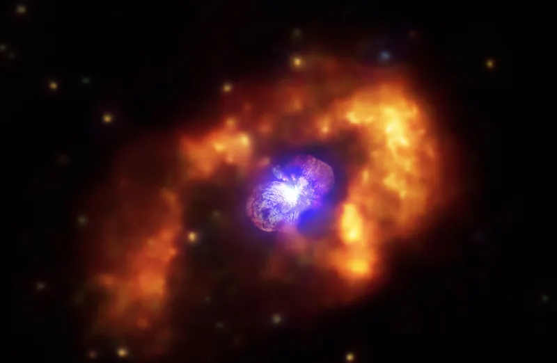 Eta Carinae Hubble Space Telescope/Chandra X-Ray Observatory, 26 September 2023 Credit: X-ray: NASA/SAO/GSFC/M. Corcoran et al; HST: NASA/ESA/STScI