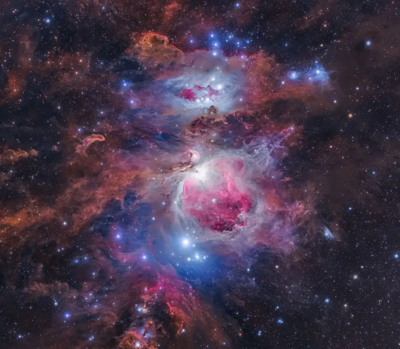 The Orion Nebula Harshwardhan Pathak, Heaven’s Mirror Observatory, Australia, via Telescope Live, 2-5 October 2023 Equipment: QHY 600M Pro colour CMOS camera, Takahashi FSQ-106ED refractor, Paramount MX  mount