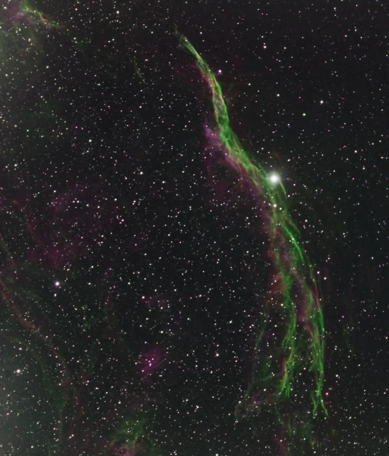 NGC 6960, the Witch’s Broom Nebula Alistair Bartlett, Ponteland, Northumberland, 10 August 2023 Equipment: ZWO ASI1600MM Pro mono CMOS camera, Altair Wave Series 102mm F7 Super ED triplet apo refractor, Sky-Watcher EQ6-R Pro mount