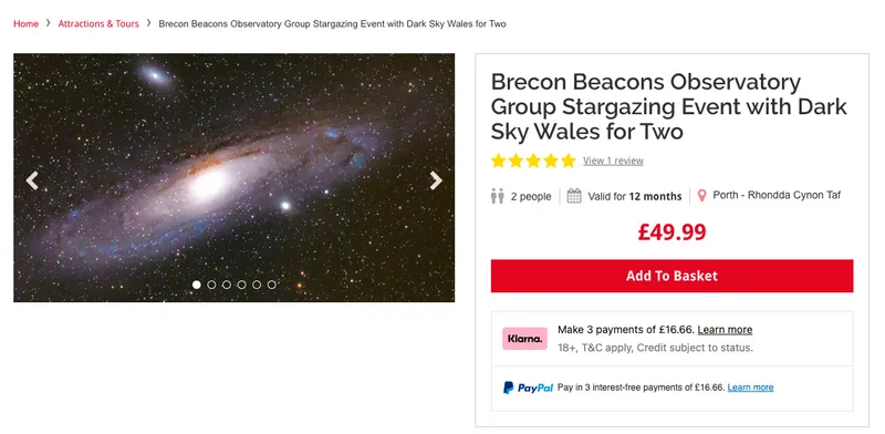 Brecon beaons Observatory Group Stargazing evet with Dark Sky Wales for Two, valid for 12 months, £49.99, for two people