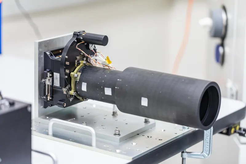 The Psyche mission's multispectral imager during assembly and testing on 13 September 2021 at Malin Space Science Systems in San Diego, California.. Credit: NASA/JPL-Caltech
