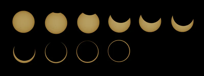 Composite image showing the stages of the October 14 annular solar eclipse from Roswell, New Mexico. Credit: Jeffrey O. Johnson