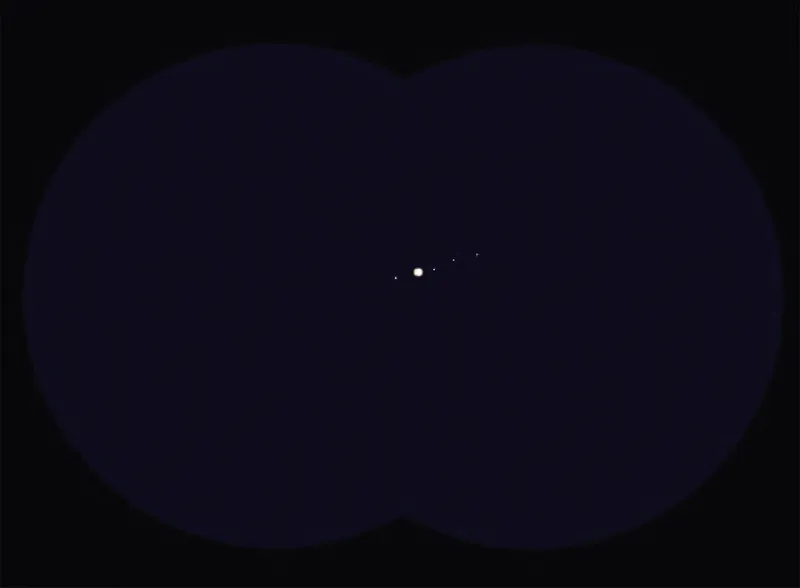 Sketch of Jupiter showing what it looks like through binoculars. Credit: Paul Abel