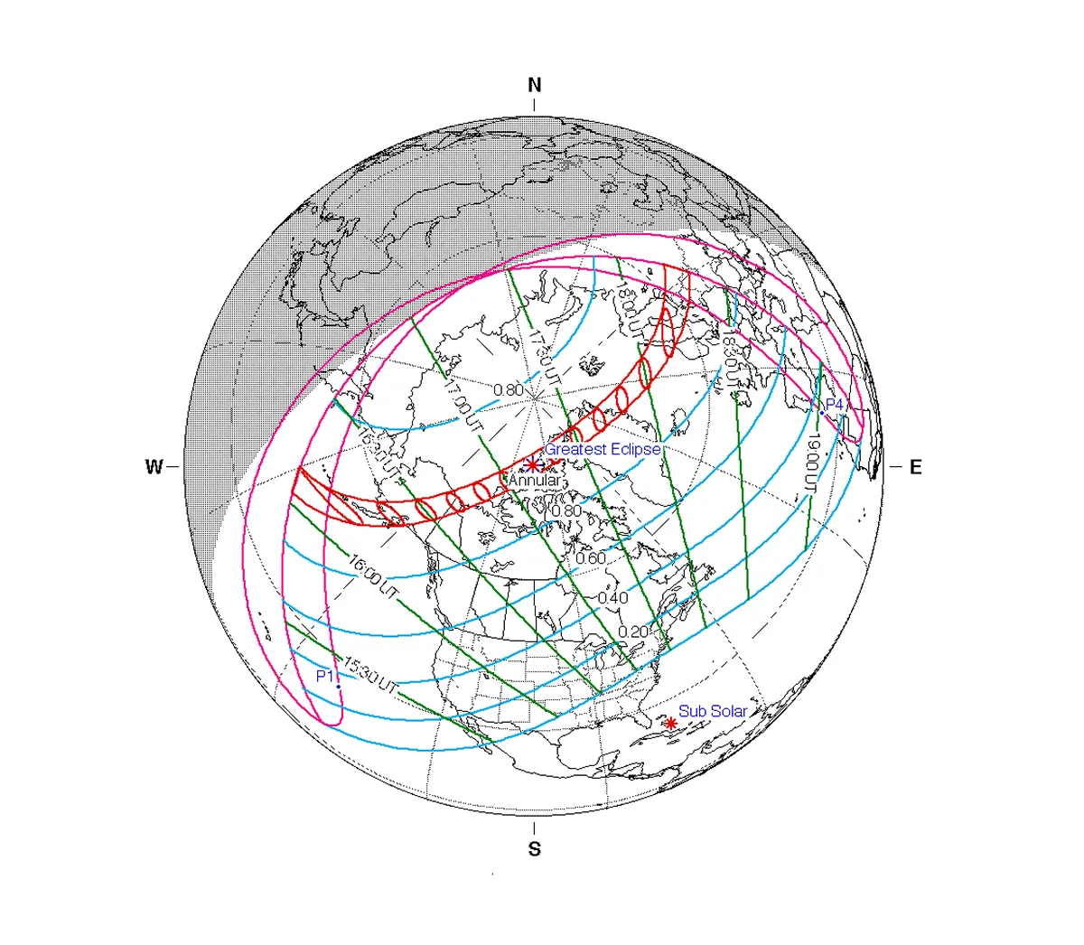 Map showing the path of the annular solar eclipse of June 21, 2039. Credit: F. Espenak, NASA's GSFC, eclipse.gsfc.nasa.gov