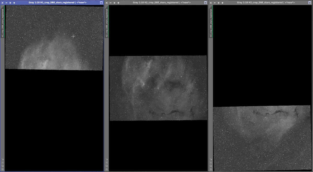 The three panels registered using the MosaicbyCoordinates script in PixInsight