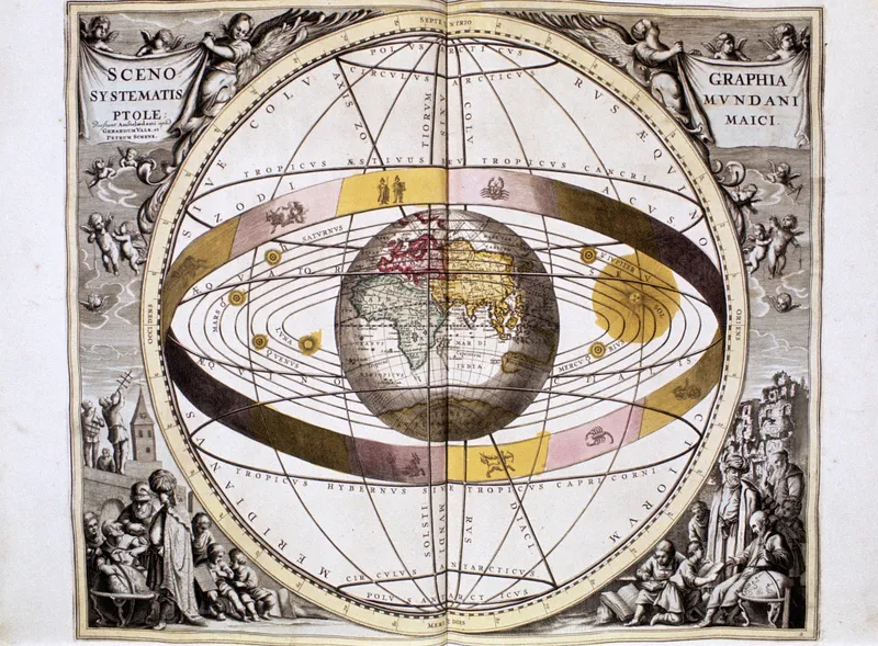 Ptolemaic diagram of the Universe, with Earth at the centre. Galileo's observations of Jupiter were a huge step in proving that the Sun is at the centre of our Solar System. Credit: Photos.com / Getty