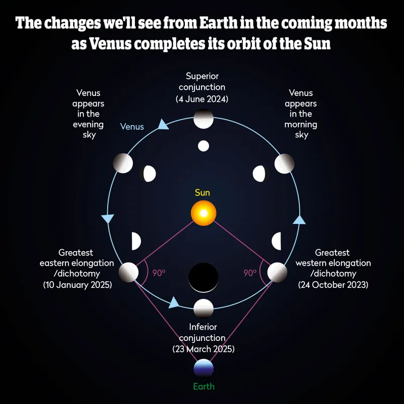 Venus orbit phases and dates 2023 - 2025. Credit: BBC Sky at Night Magazine