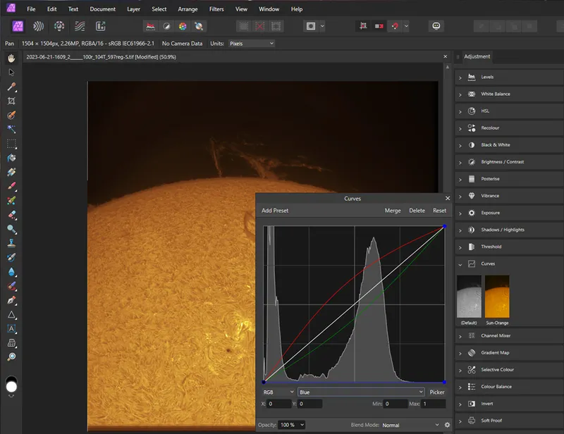 Improve your hydrogen alpha images of the Sun step 3. Credit: Dave Eagle
