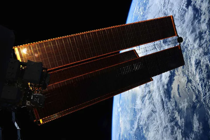 International Space Station solar panels photographed by ESA astronaut Thomas Pesquet. Credit: ESA/NASA–T. Pesquet