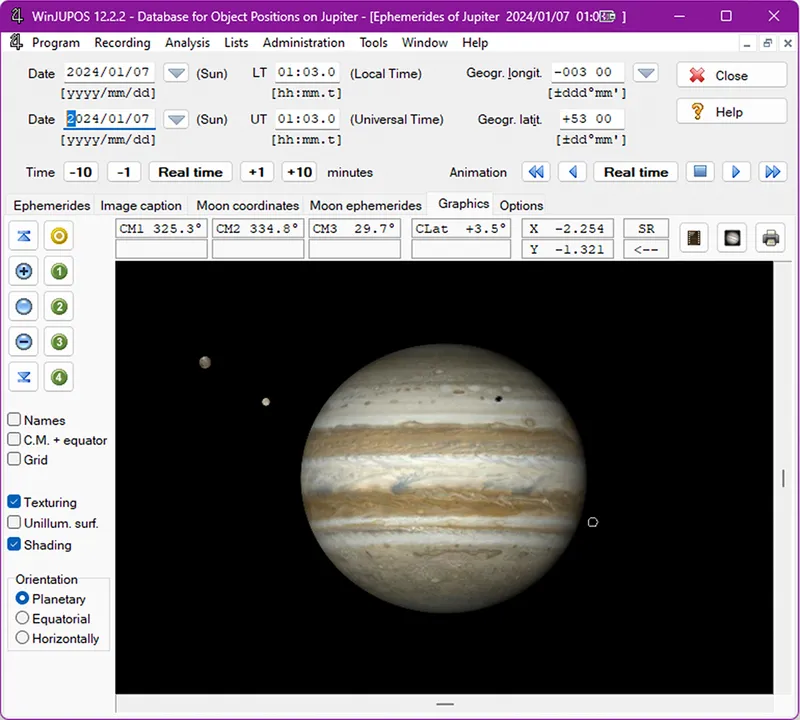 The freeware program WinJUPOS can be used to predict upcoming Jupiter moon events.