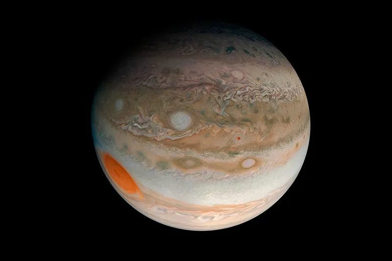 A view of Jupiter, it's belts and zones and Great Red Spot. Credit: Enhanced image by Kevin M. Gill (CC-BY) based on images provided courtesy of NASA/JPL-Caltech/SwRI/MSSS