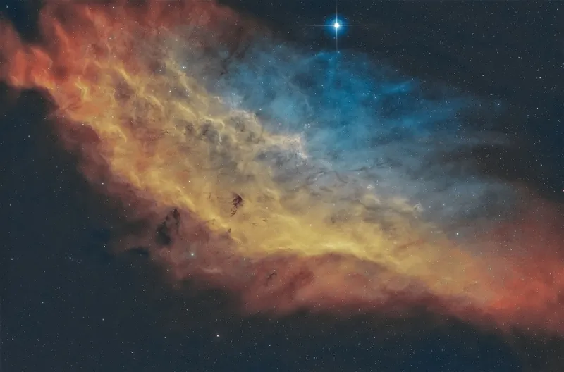 NGC 1499, the California Nebula Tim Jackson, Cheltenham, Glos, 6 November 2023 Equipment: ZWO ASI2600MC colour CMOS camera, Askar FRA500 90mm f/5.6 quintuplet apo refractor, ZWO AM5 mount