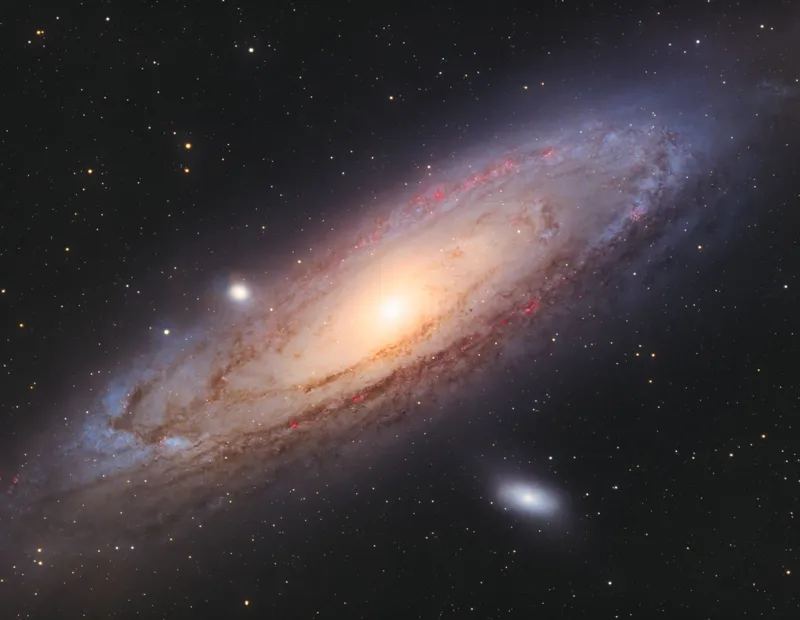 M31, the Andromeda Galaxy Nicole Poersch, Prestwick, South Ayrshire, October-December 2023 Equipment: ZWO ASI1600MM mono CMOS camera, William Optics Zenithstar 73 III apo refractor, Sky-Watcher AZ-EQ5 GT mount